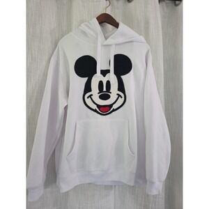 Disney Mickey Mouse Hoodie Size XXL White Knitted Emblem Face Soft Fleece
